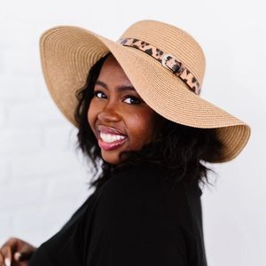 Justin Taylor Wild Sunshine Leopard Strap Floppy Hat